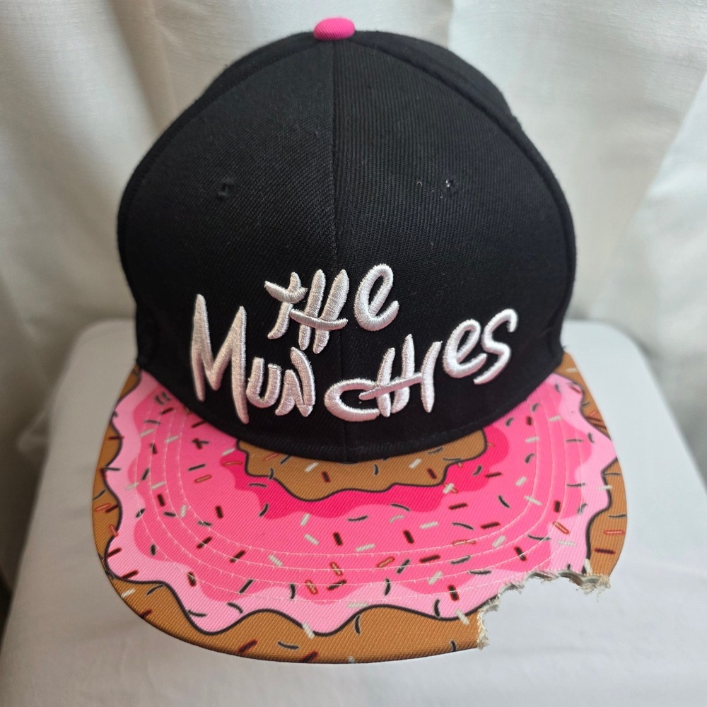 The Munchies Donut Snapback Hat Black Pink Sprinkles Bite Brim Cap